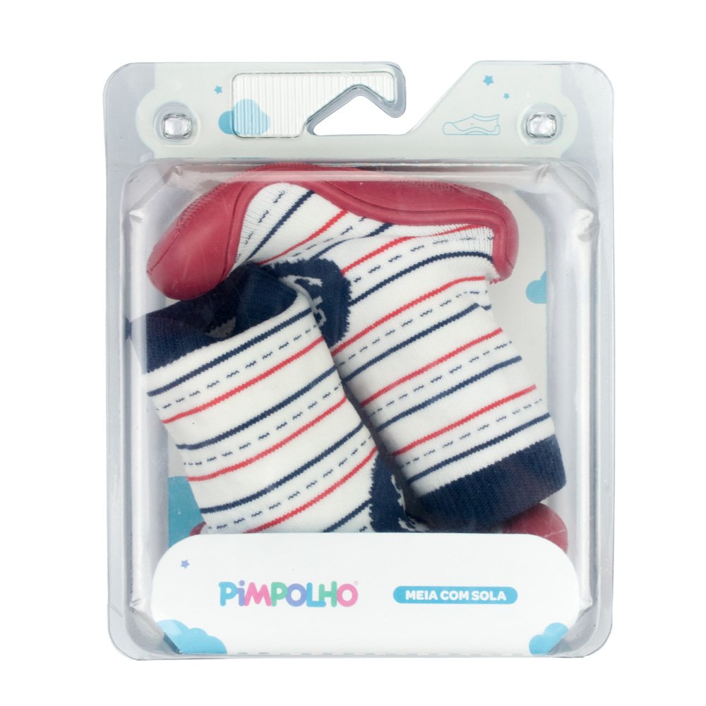 Kit Meia Com Sola Infantil Cano Alto Branca Âncora Masculino Pimpolho Grade 8 Pares - Numeração 17 A 22