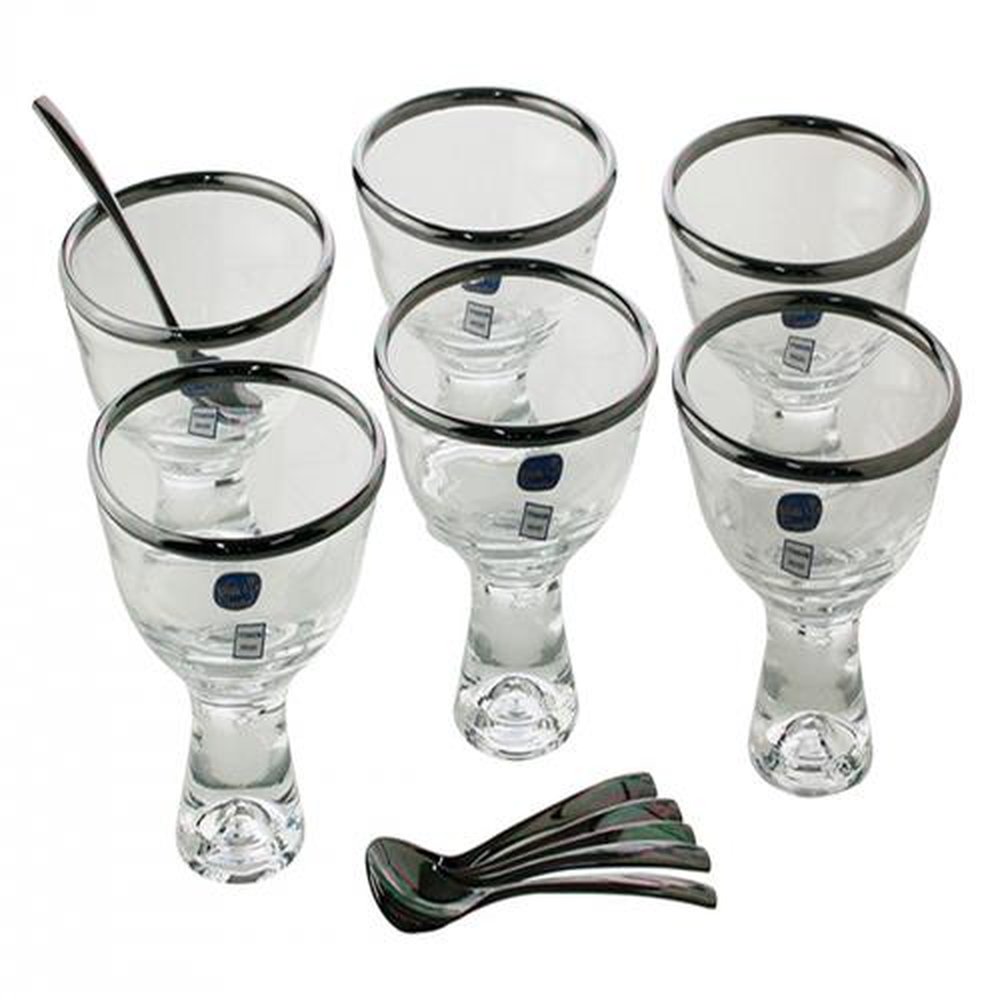 Conjunto com 6 bowls vidro c/6 colheres p/sobremesa Vera