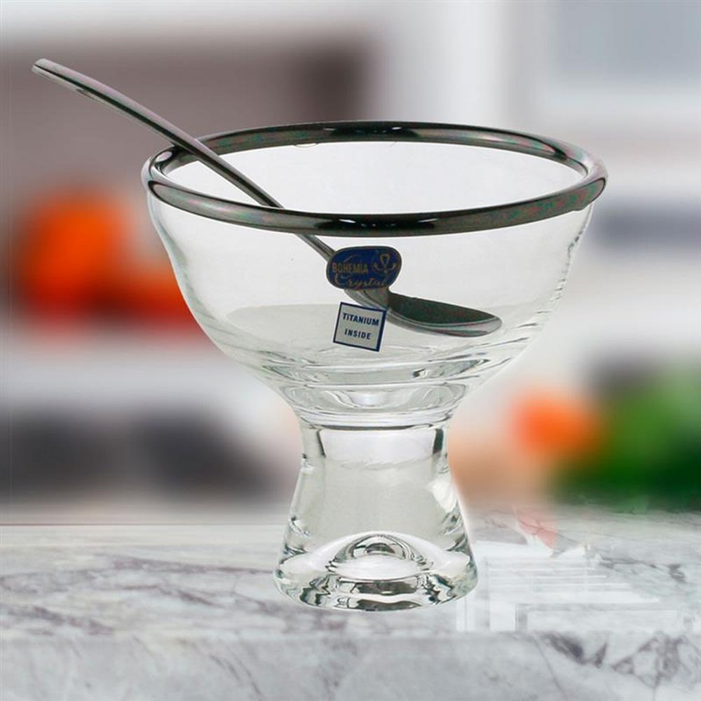 Conjunto com 6 bowls vidro c/6 colheres p/sobremesa Vera