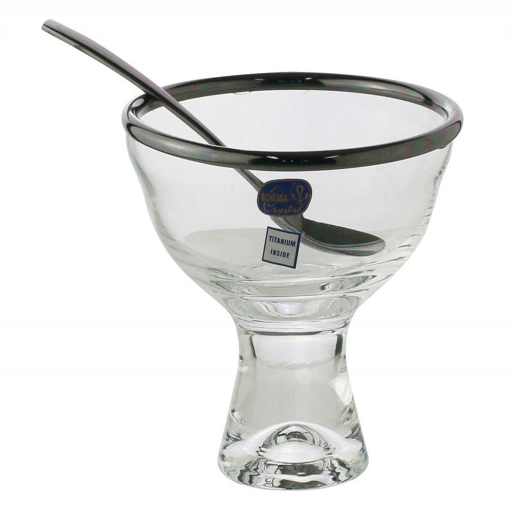 Conjunto com 6 bowls vidro c/6 colheres p/sobremesa Vera