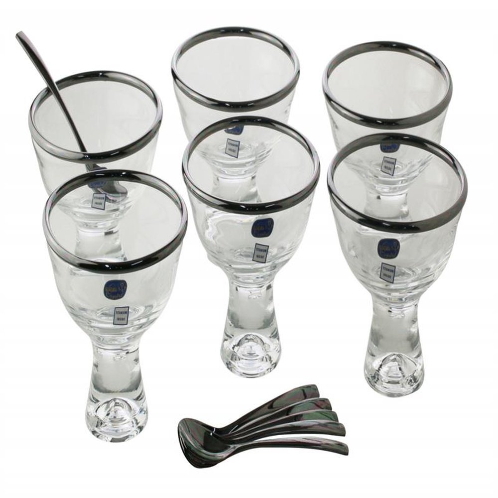 Conjunto com 6 bowls vidro c/6 colheres p/sobremesa Vera