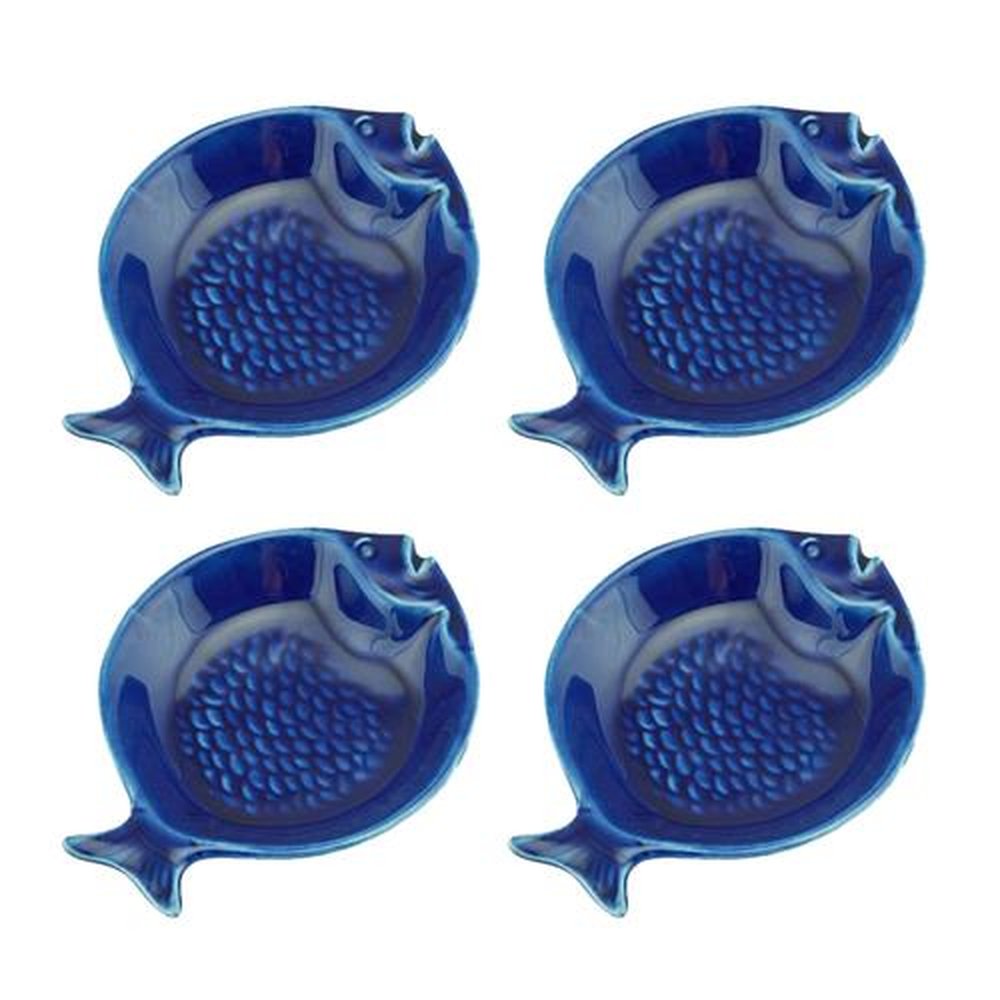 Conjunto de 4 pratos de cerâmica Peixe Ocean 14 cm - Azul