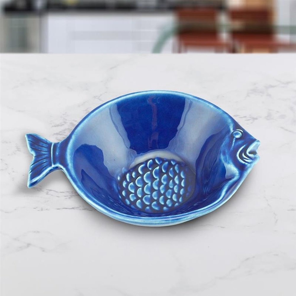 Conjunto de 4 pratos de cerâmica Peixe Ocean 14 cm - Azul