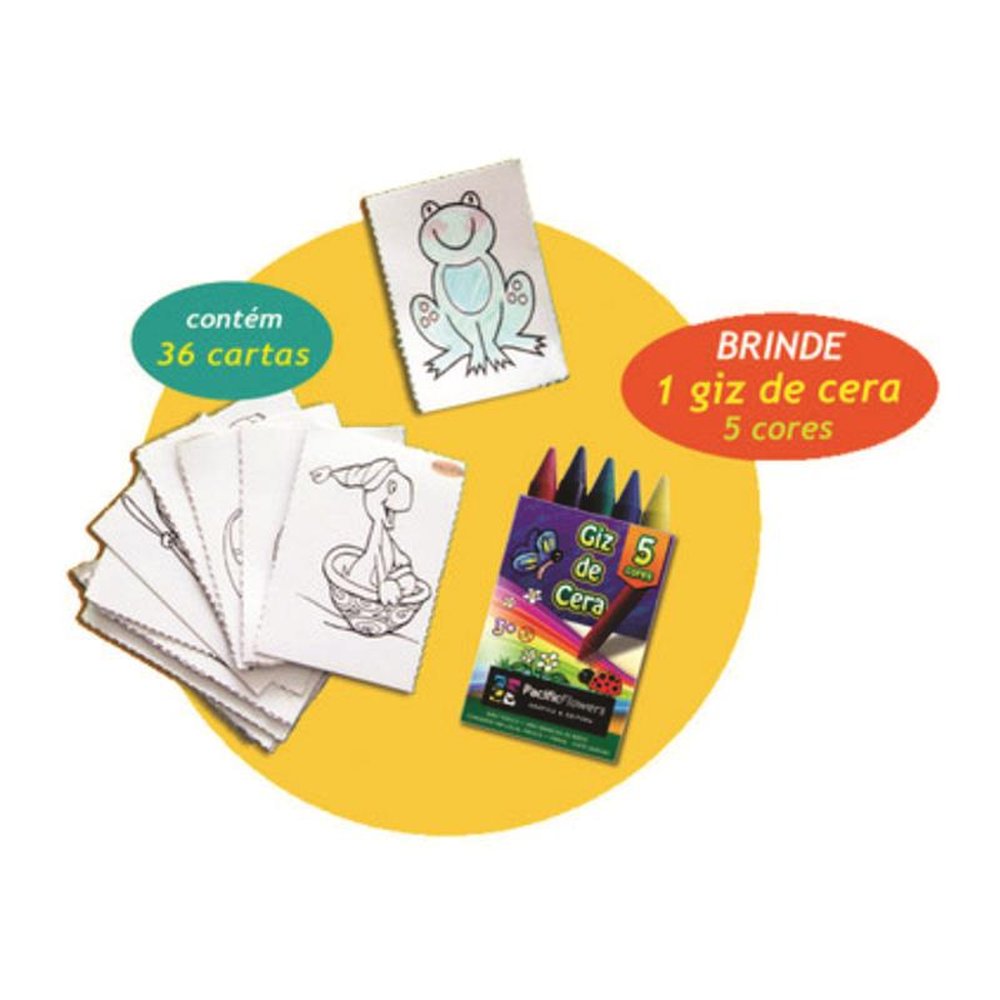 Cartinhas Para Colorir e Colecionar Contém 36 cartas/ 2 folhas picotadas Brinde: 1 giz de cera com 5 cores