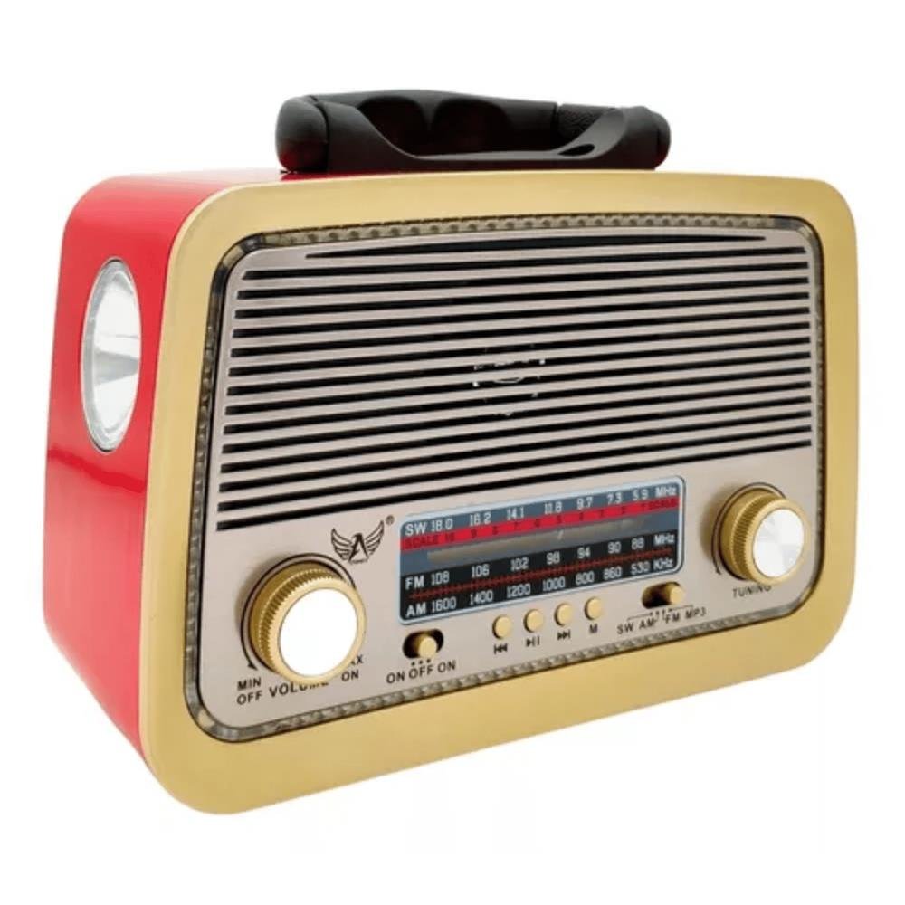 Rádio Retro Bluetooth Am Fm Sw Usb Bateria Recarregavel Auxiliar Sd Vermelho