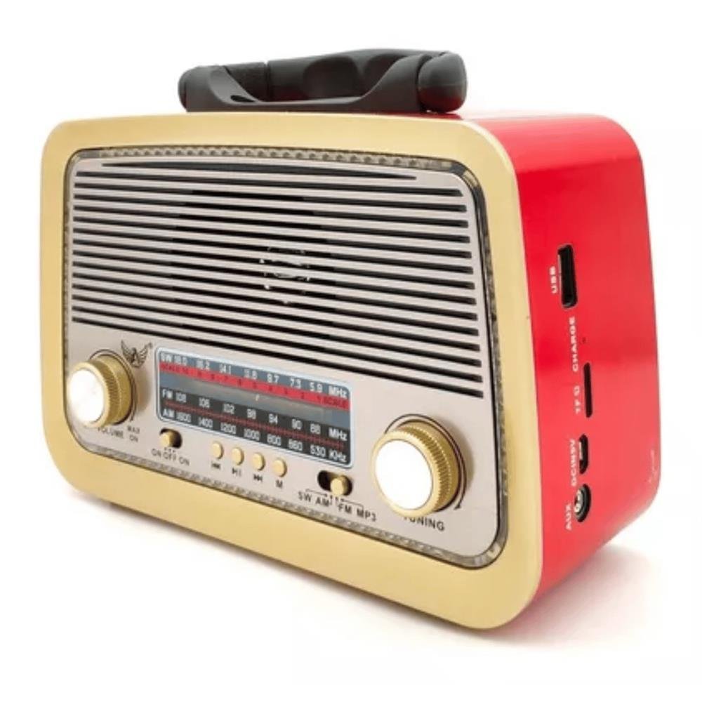 Rádio Retro Bluetooth Am Fm Sw Usb Bateria Recarregavel Auxiliar Sd Vermelho