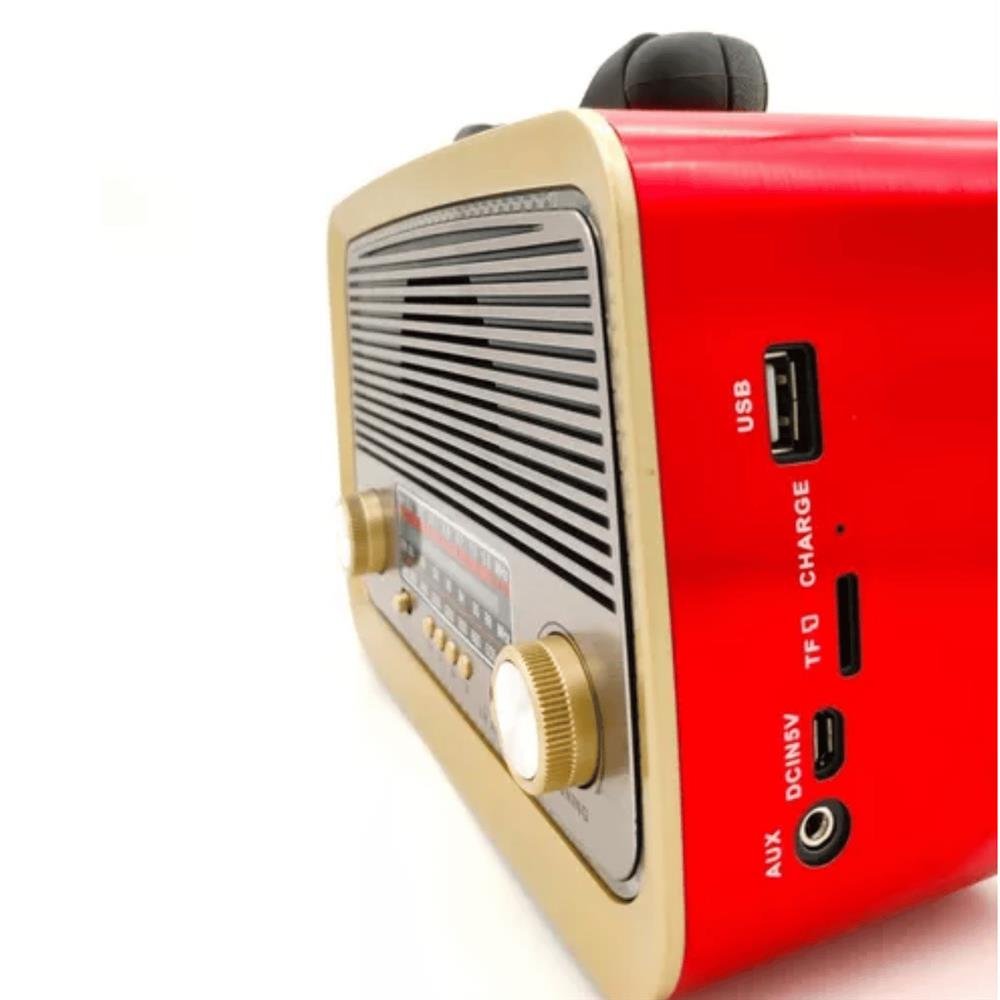 Rádio Retro Bluetooth Am Fm Sw Usb Bateria Recarregavel Auxiliar Sd Vermelho
