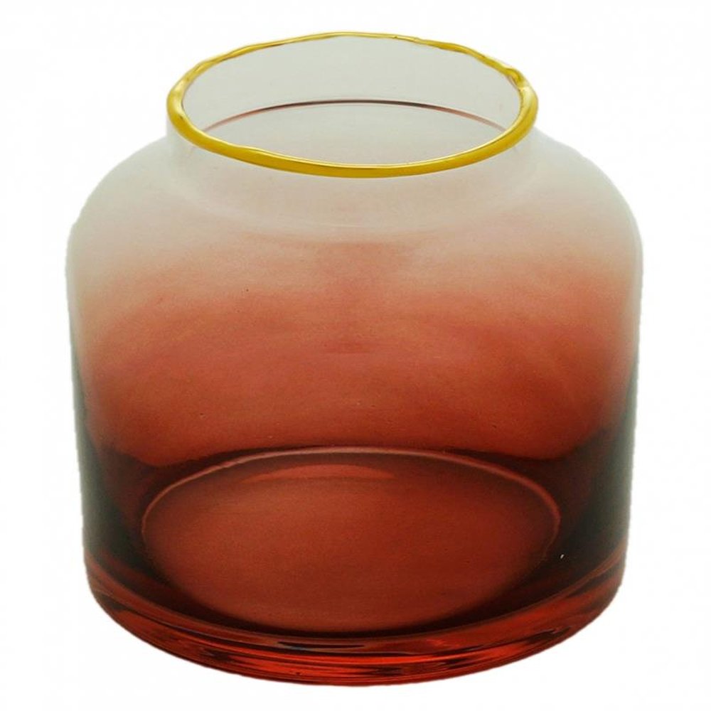 Vaso De Vidro Ombré Em Degradê Cor Coral 8 Cm X 14 Cm