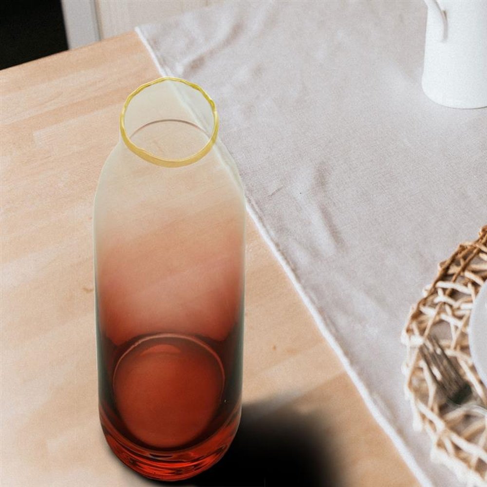 Vaso De Vidro Ombré Em Degradê Cor Coral 8 Cm X 14 Cm