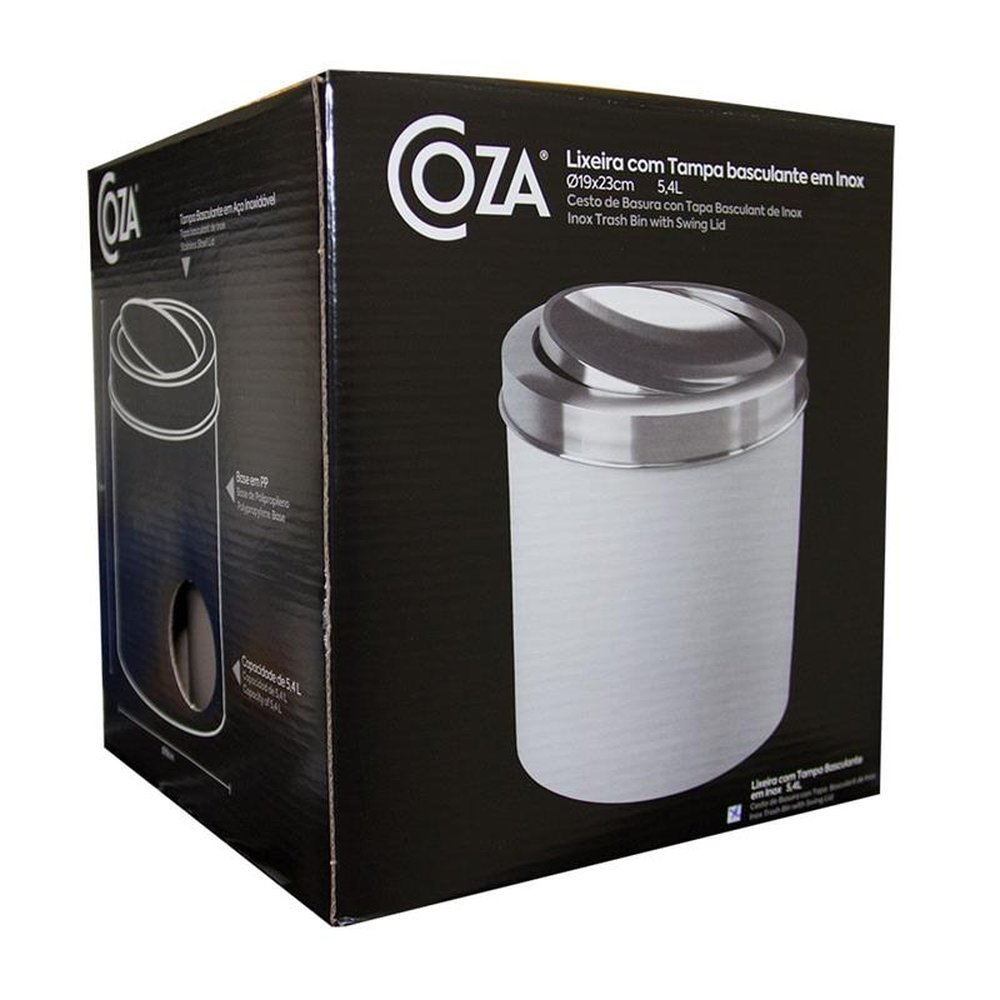 Lixeira com Tampa Basculante Inox 19 x 21 x 19 cm 5,4 L - Warm Gray Coza