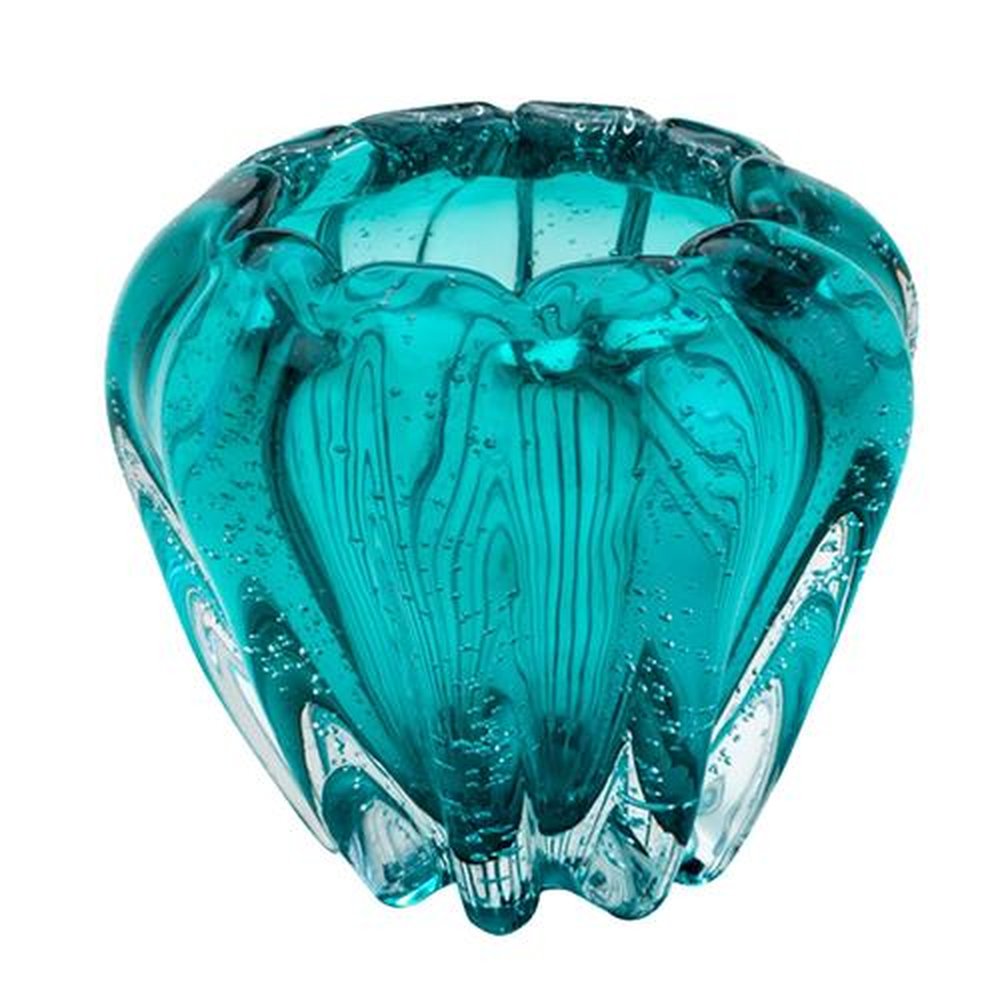 Vaso De Vidro Italy Tiffany 16 Cm X 14 Cm Cor Azul-Turquesa