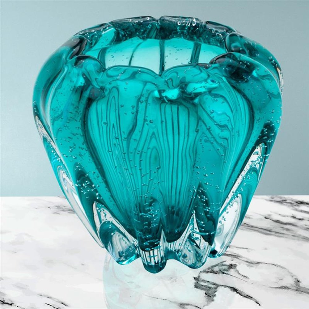 Vaso De Vidro Italy Tiffany 16 Cm X 14 Cm Cor Azul-Turquesa