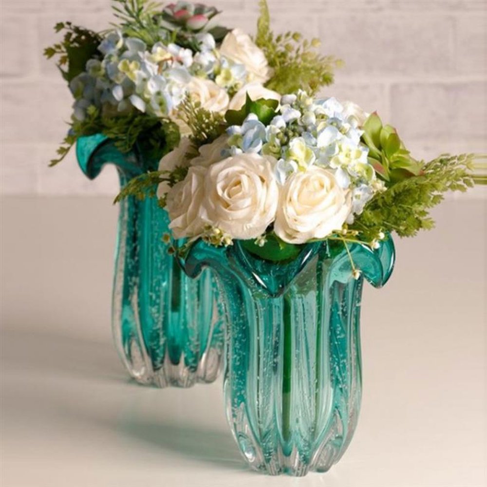 Vaso De Vidro Flat Italy Tiffany 18 Cm X 21 Cm Cor Azul-Turquesa