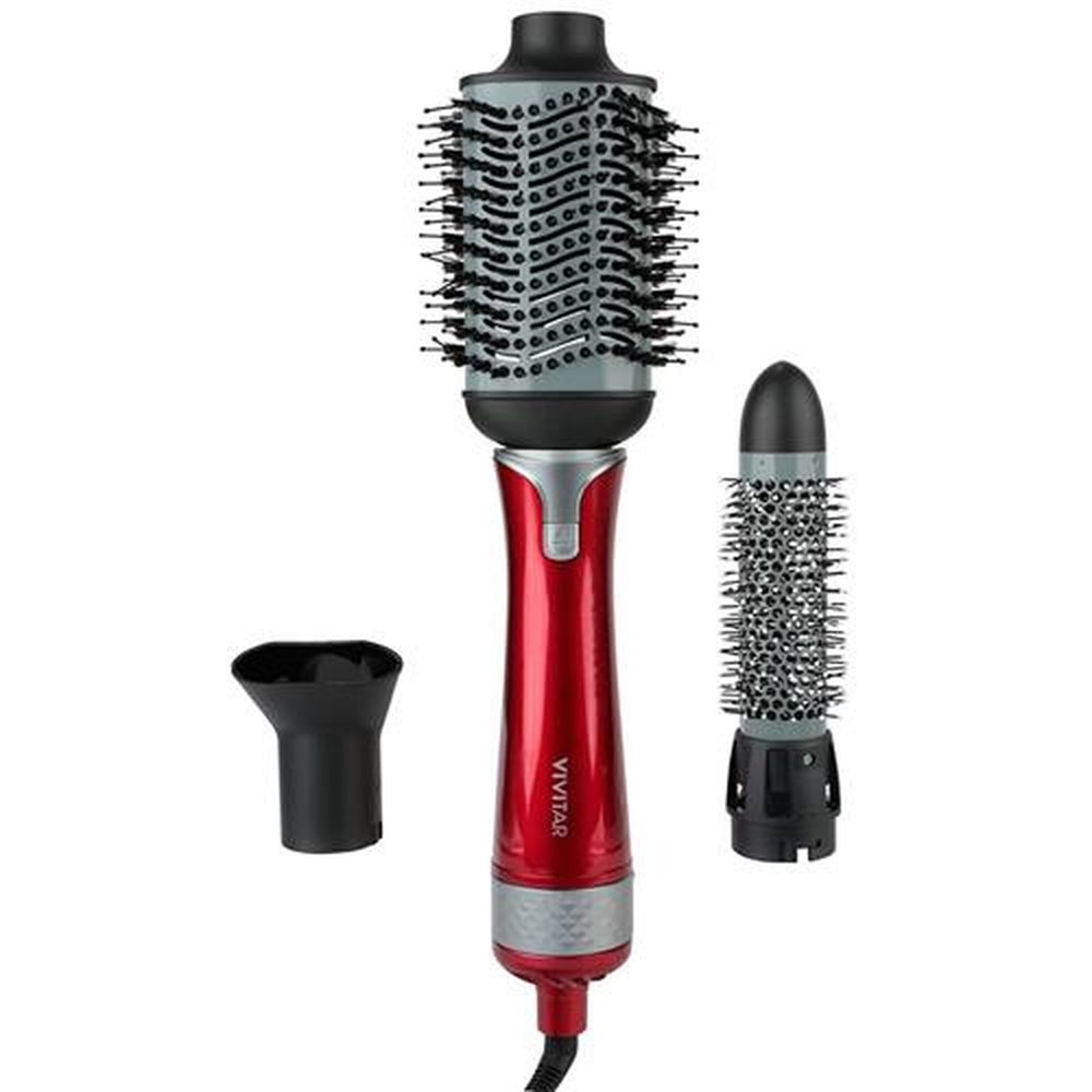 Escova Secadora De Cabelo Com 3 Cabeças Intercambiáveis 1000W - Vermelha (110 Volts)