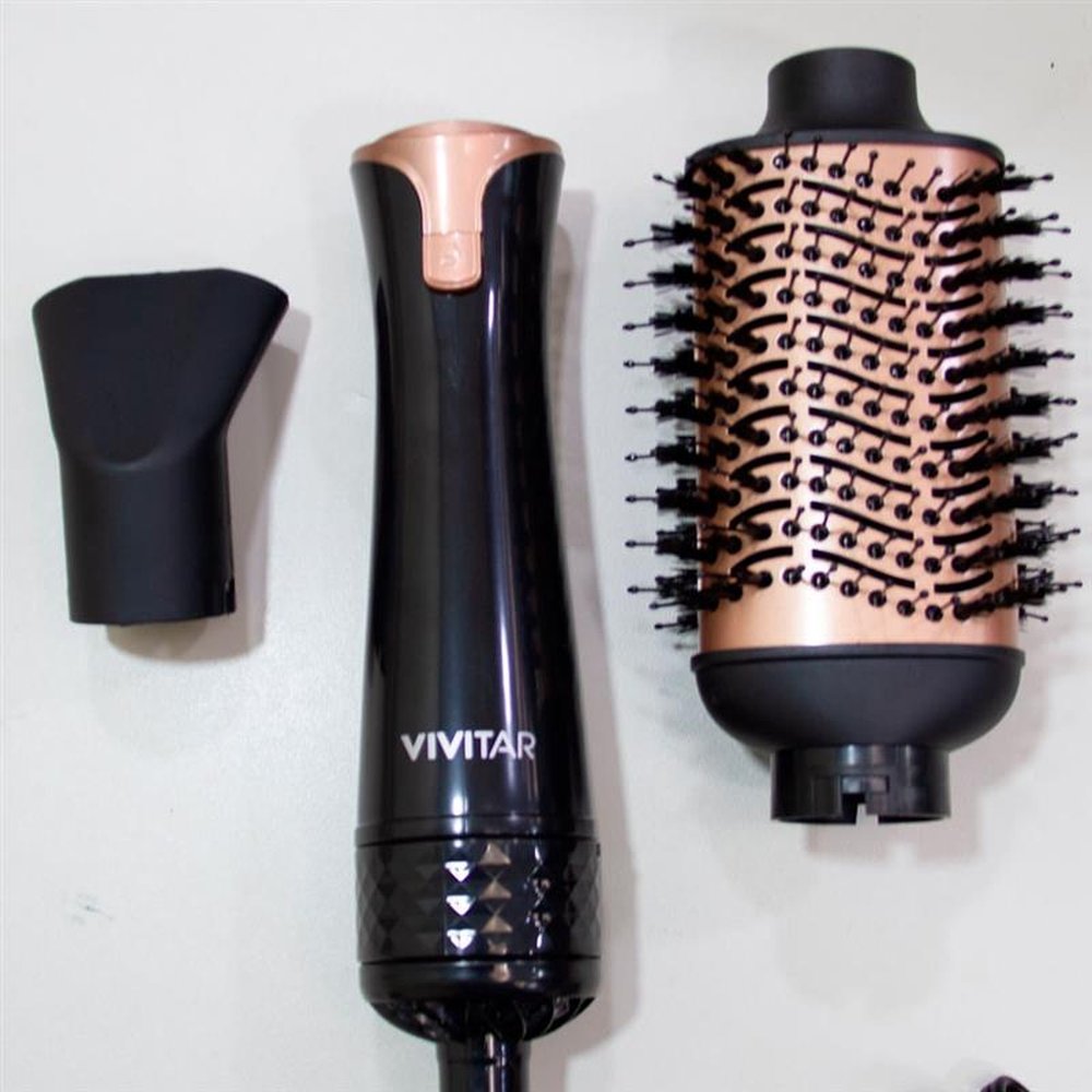Escova Secadora De Cabelo Com 2 Cabeças Intercambiáveis 1000W - Preta