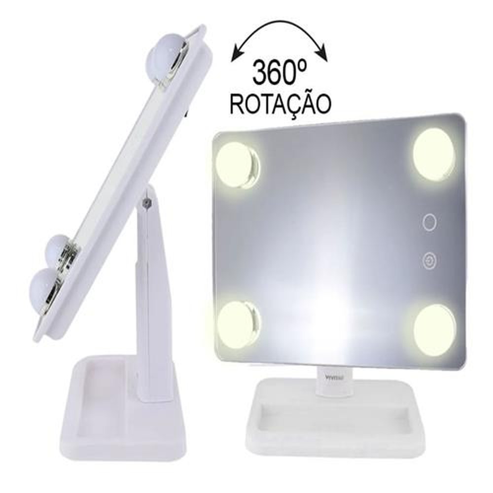 Espelho Para Maquiagem Vivitar Vanity Mirror C/ Iluminação Por LED E Rotação 360&deg; - Branca