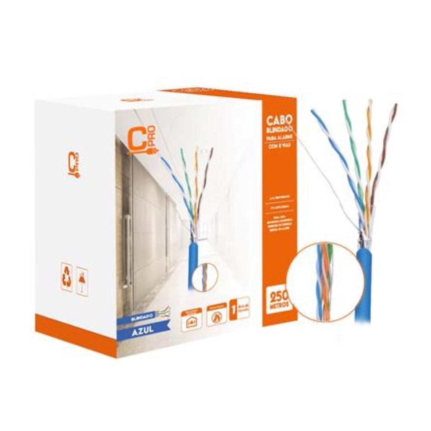 Cabo CFTV Blindado, 24AWG, Connect Pro, 4 Pares, 250 Metros Azul - 017-0105