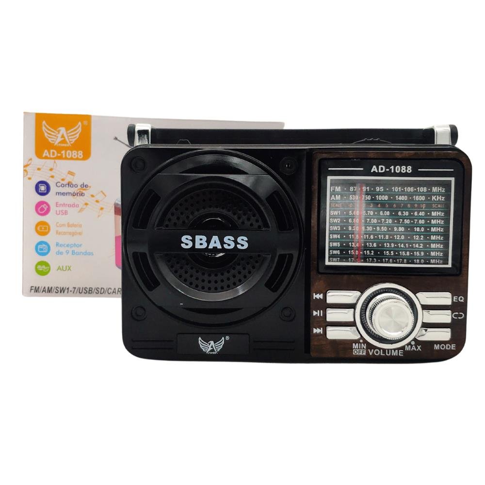 Radio Retro Analogico Radinho de Pilha Bluetooth Auxiliar Pendrive USB 3w Marrom