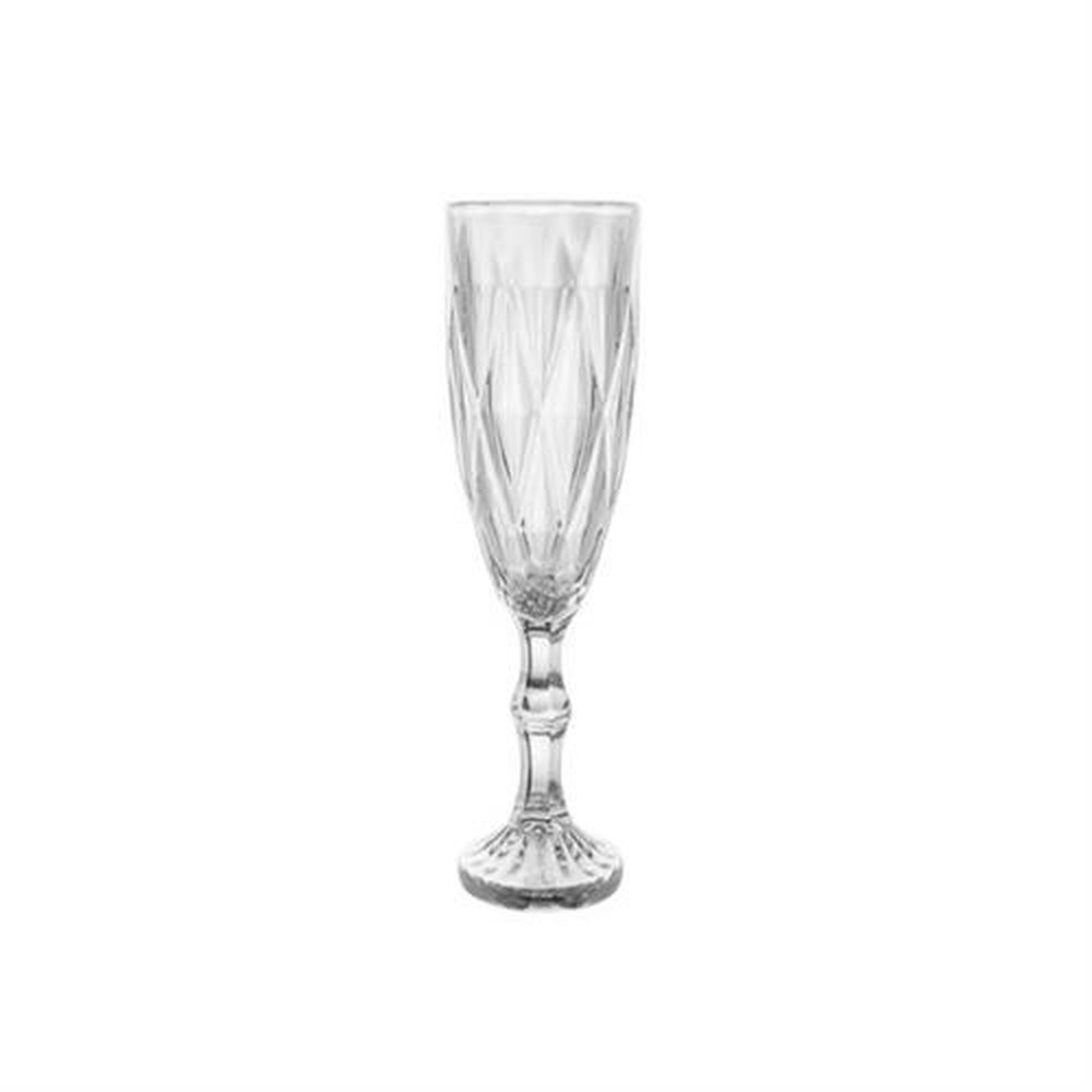 Taça Champagne Diamante 165Ml Linha Glass Plasvale - Transparente