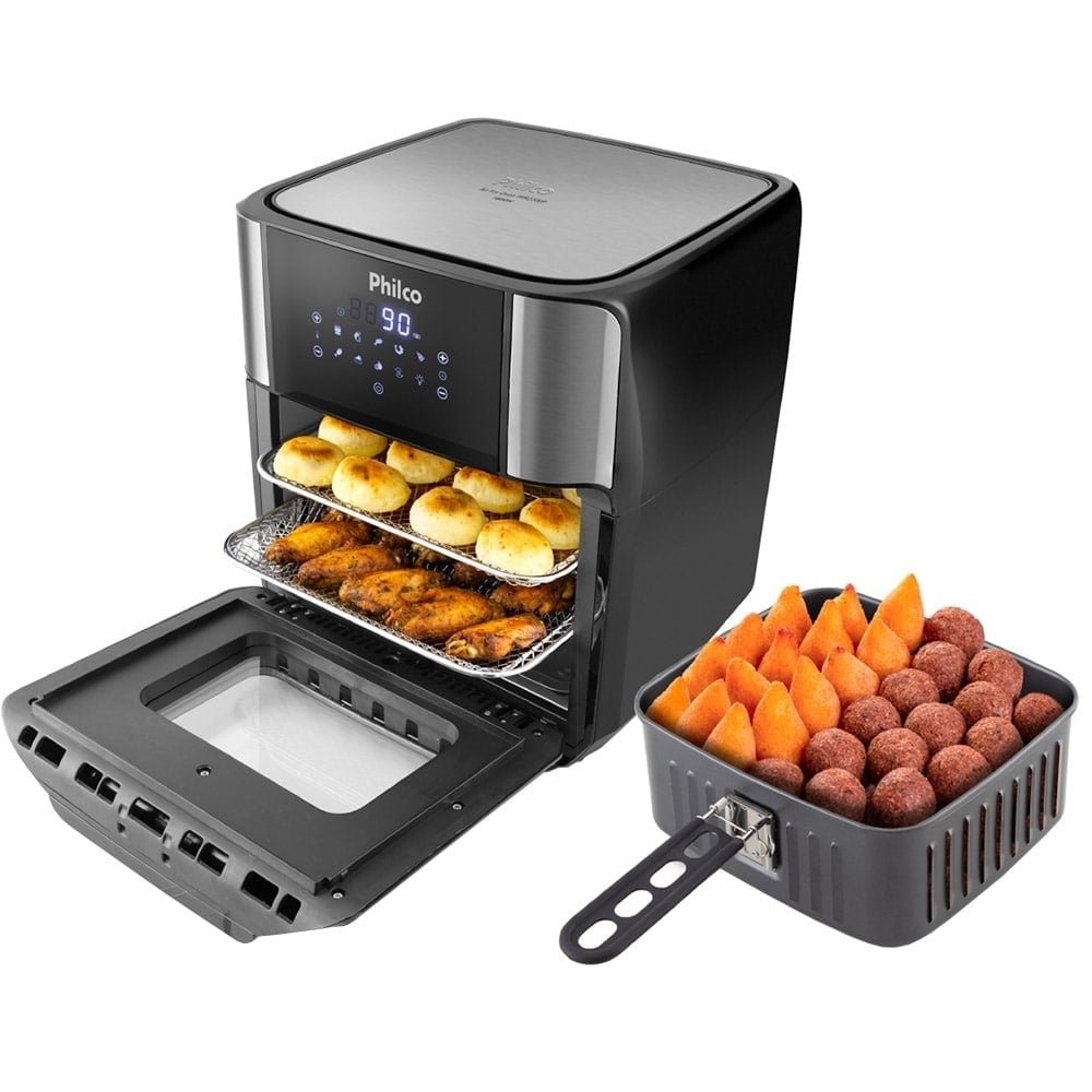 Fritadeira Air Fryer Philco Oven PFR2200P - 12 Litros, 2 em 1, 1800W, Preto 220V