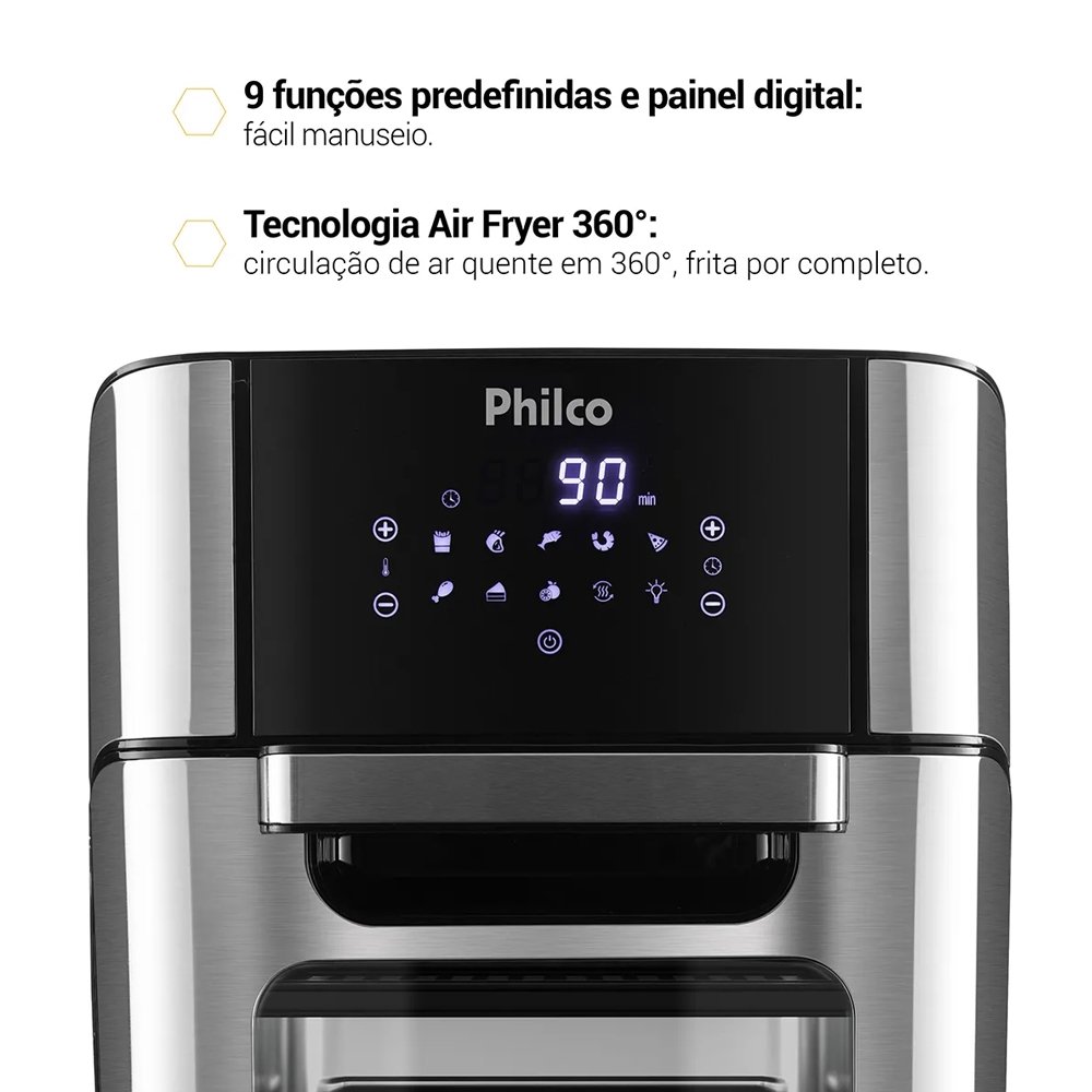 Fritadeira Air Fryer Philco Oven PFR2200P - 12 Litros, 2 em 1, 1800W, Preto 220V