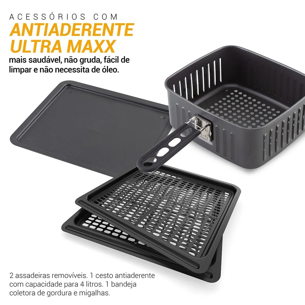 Fritadeira Air Fryer Philco Oven PFR2200P - 12 Litros, 2 em 1, 1800W, Preto 220V