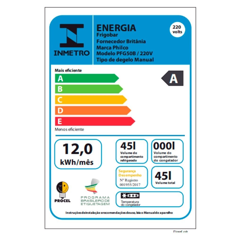 Frigobar Philco 47 Litros PFG50B, Branco, 220V