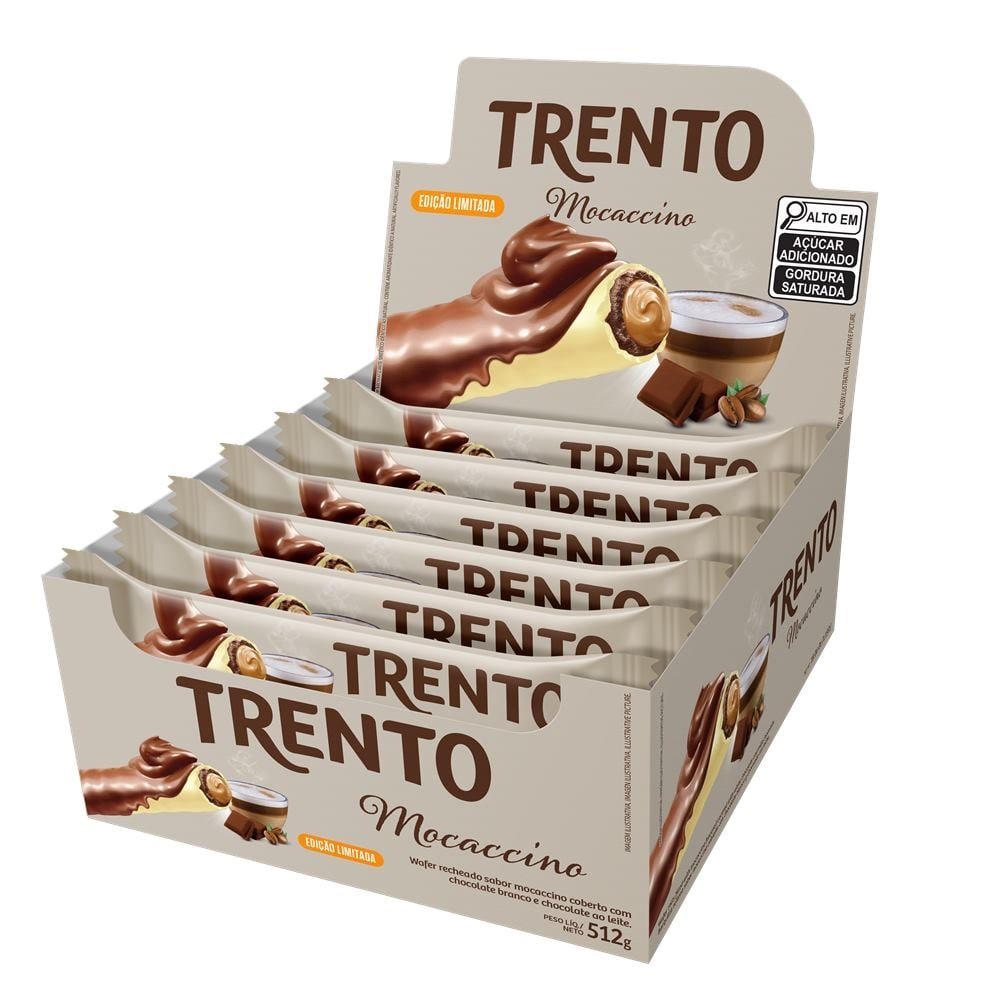 Chocolate Trento Wafer Mocaccino 32g - Embalagem com 16 Unidades