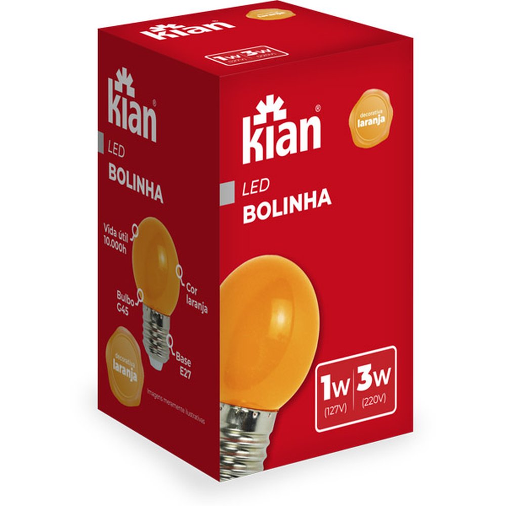 Lampada Led Bolinha Kian 1-3W Laranja Bivolt