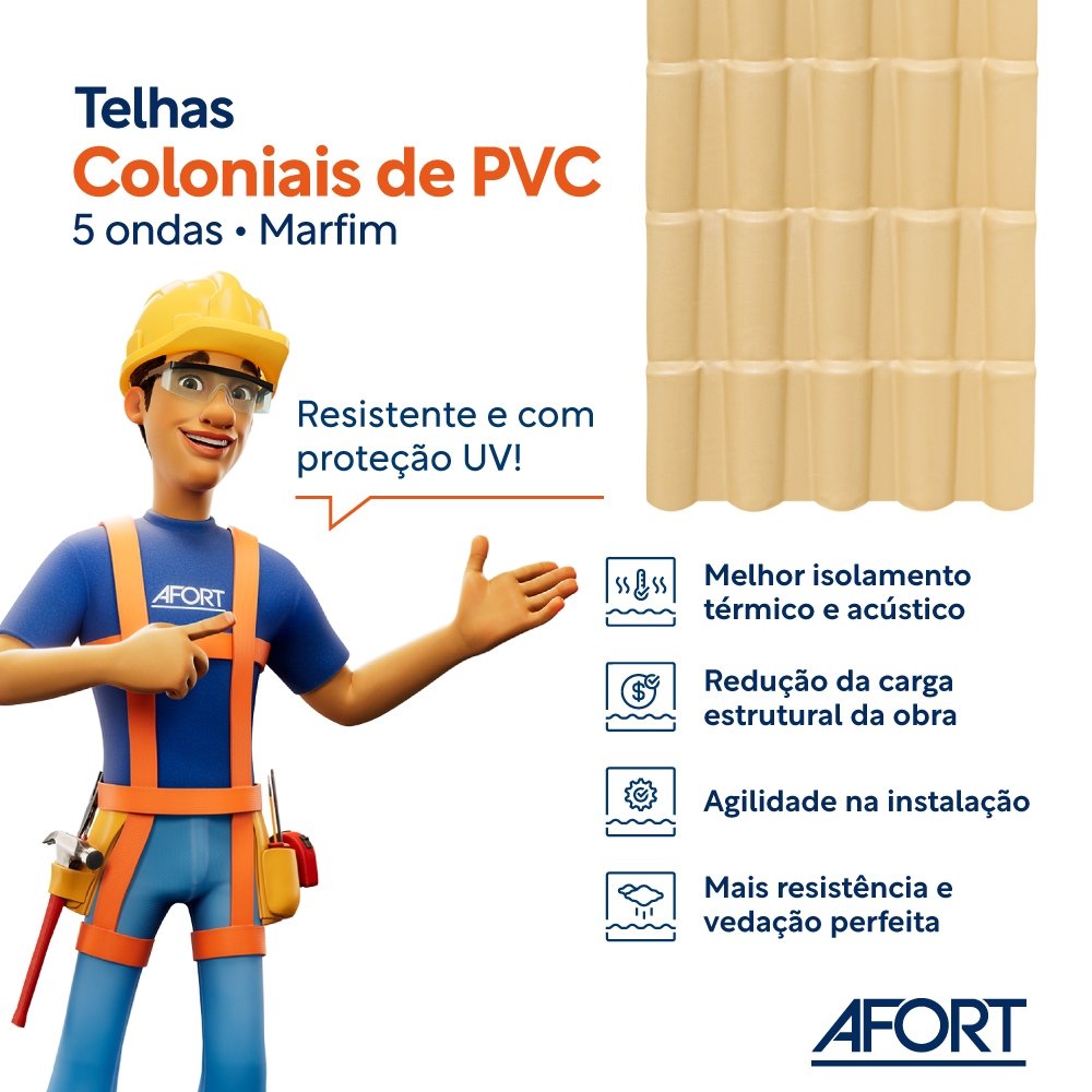 Telha PVC Colonial Afort Marfim 2,30 x 0,86m 5 Ondas