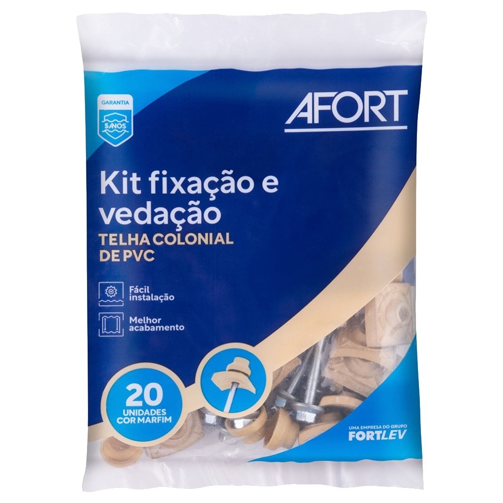 Conjunto de Vedação/Fixação Afort Colonial para Telha PVC Marfim - Pacote com 20 Unidades