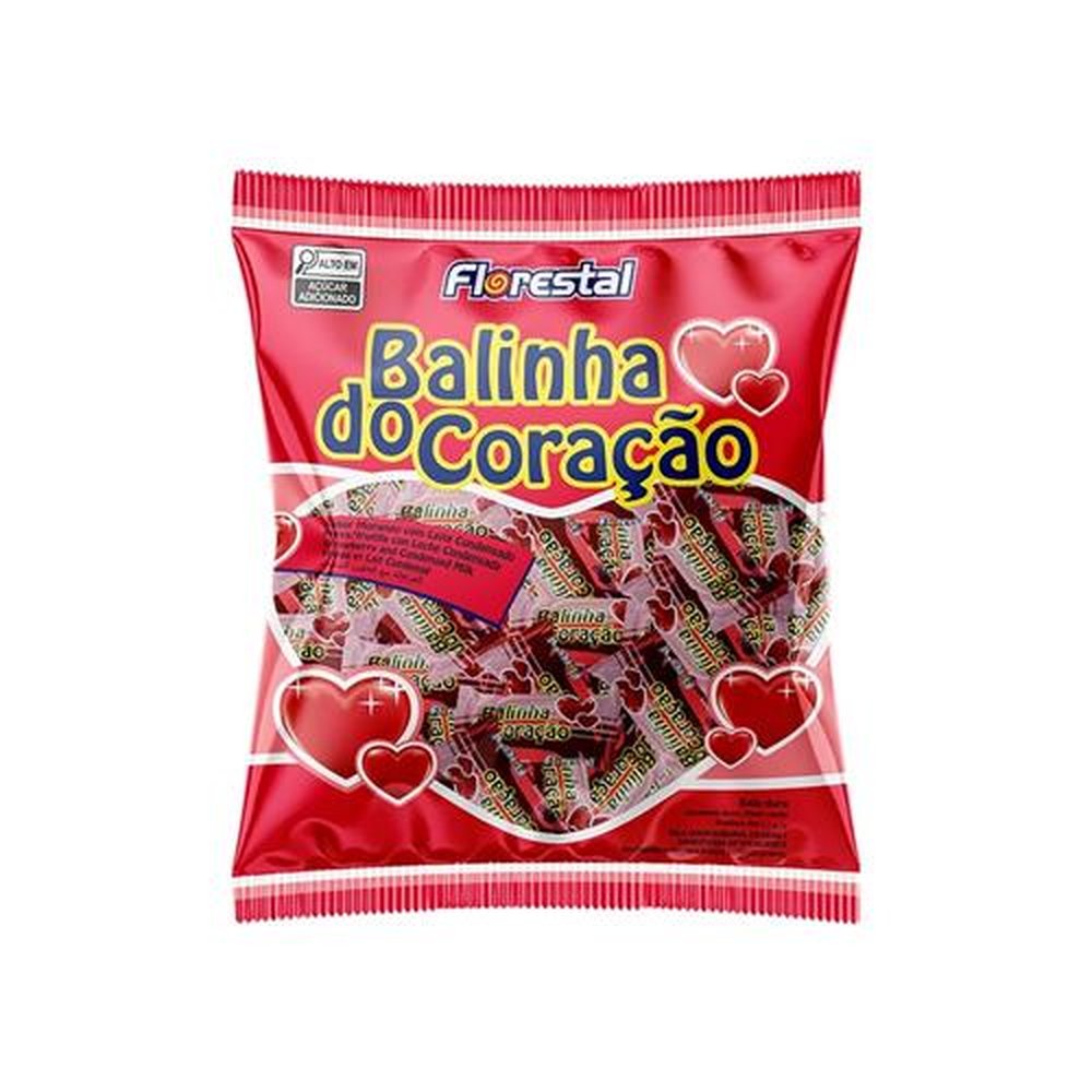 Bala Florestal Coração Recheada Morango 180g