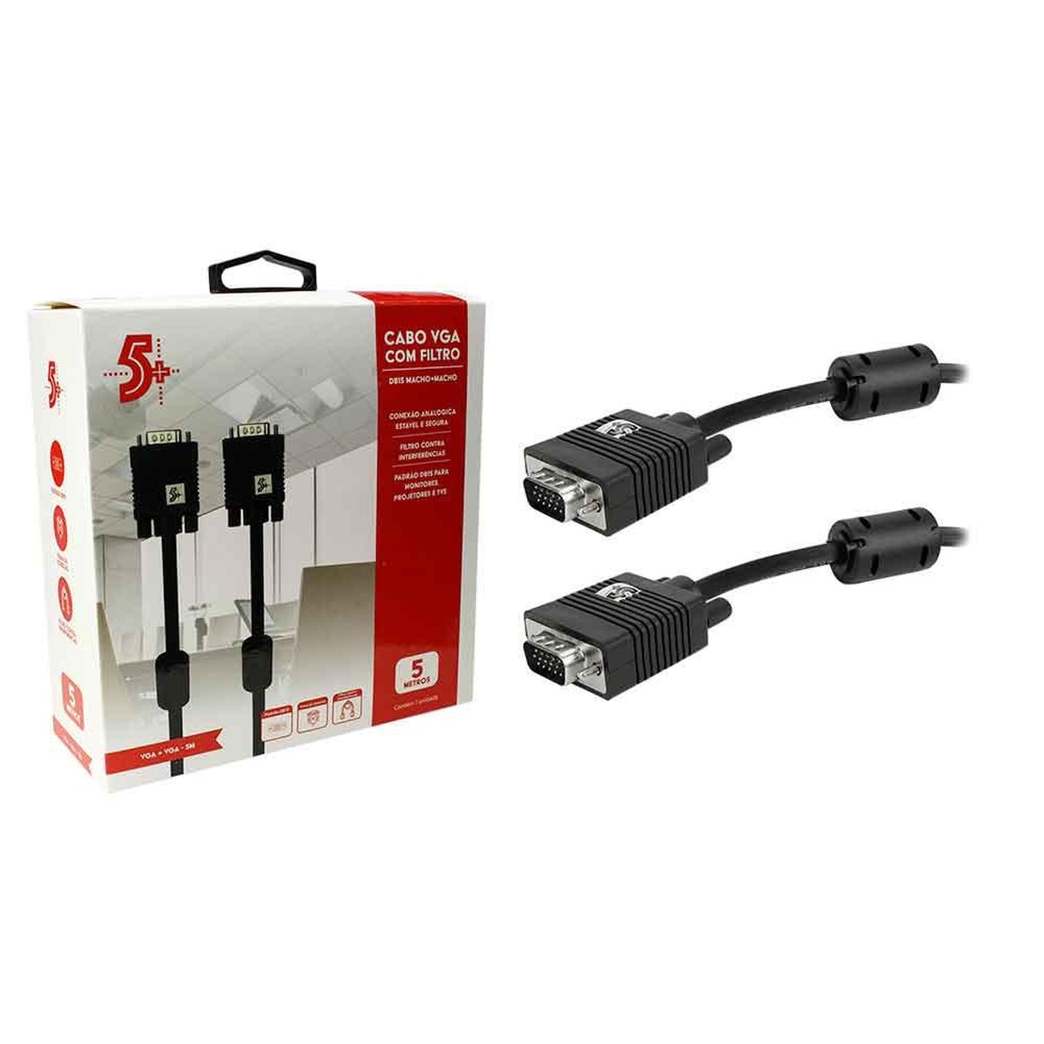 Cabo Vga Macho + Vga Macho - C/ Filtro - Preto - 5m - 018-9574