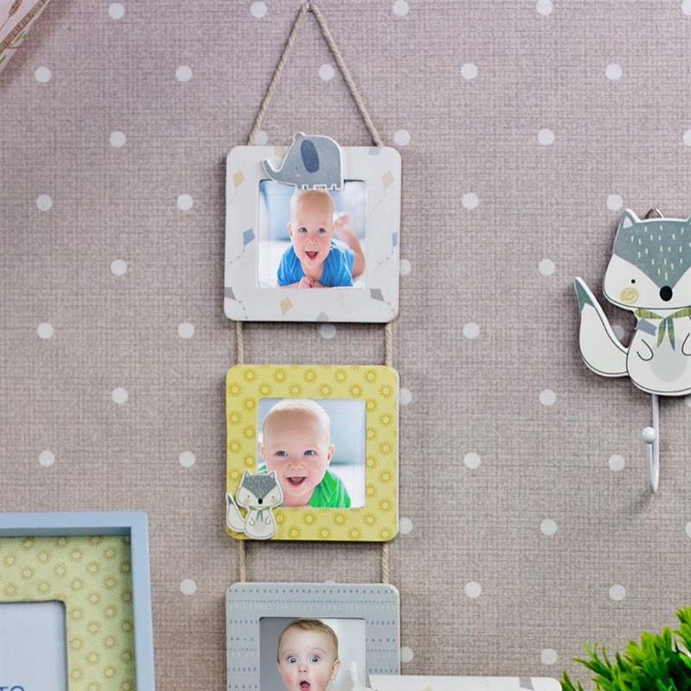 Porta-Retrato Infantil De Madeira Para 3 Fotos