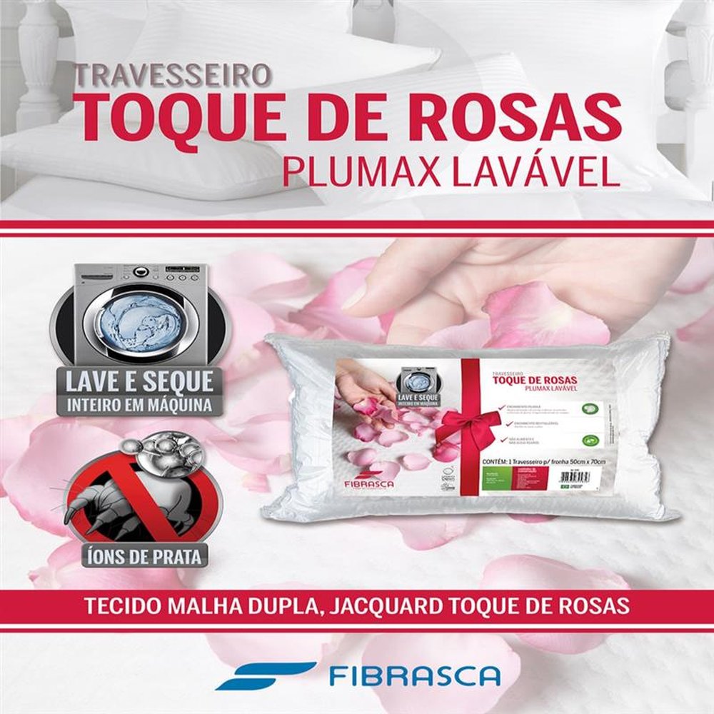 Travesseiro Toque De Rosas Fibra Plumax Lavável