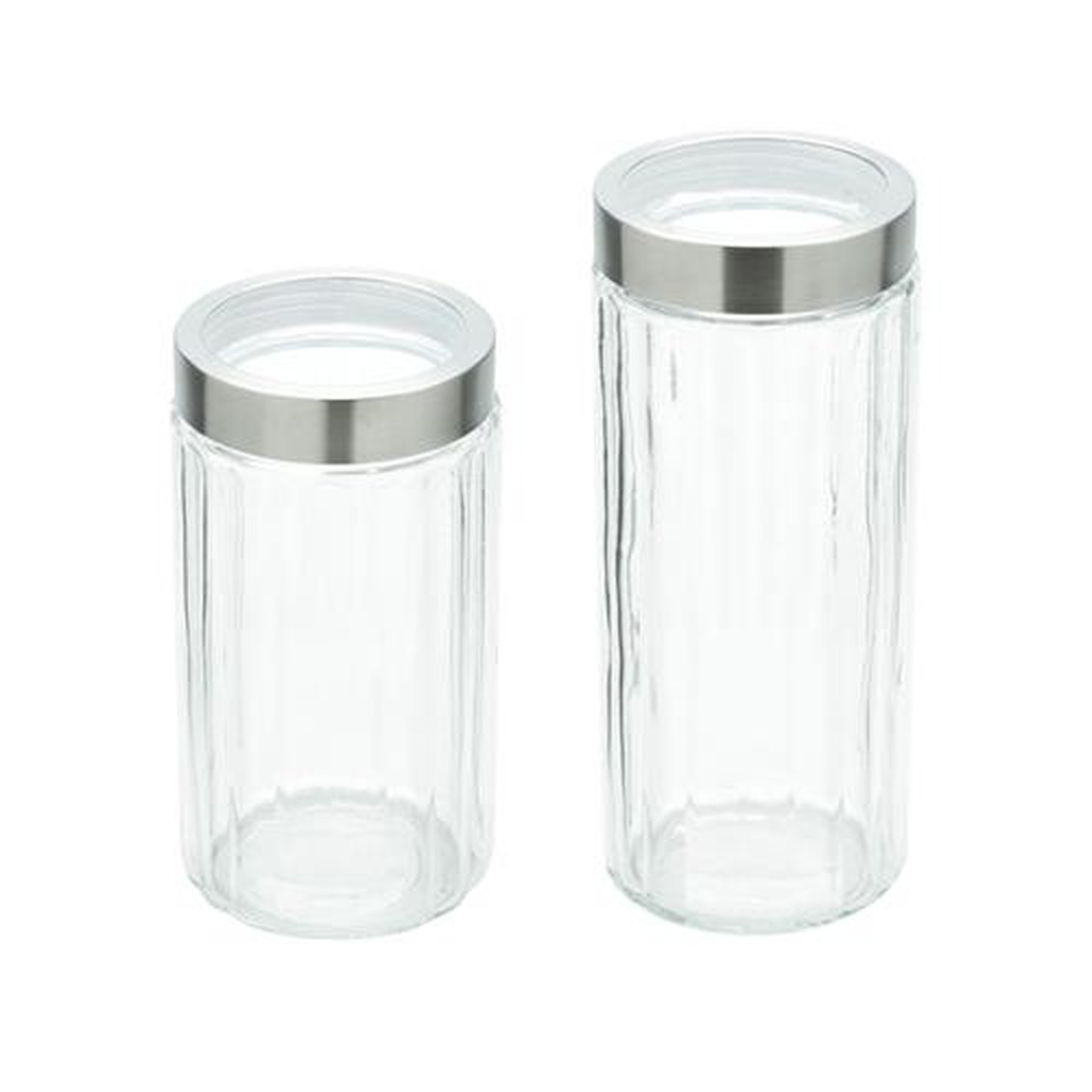 Kit Com 2 Porta Mantimentos De Vidro Com Tampa De Aço Inox E Visor De Acrílico