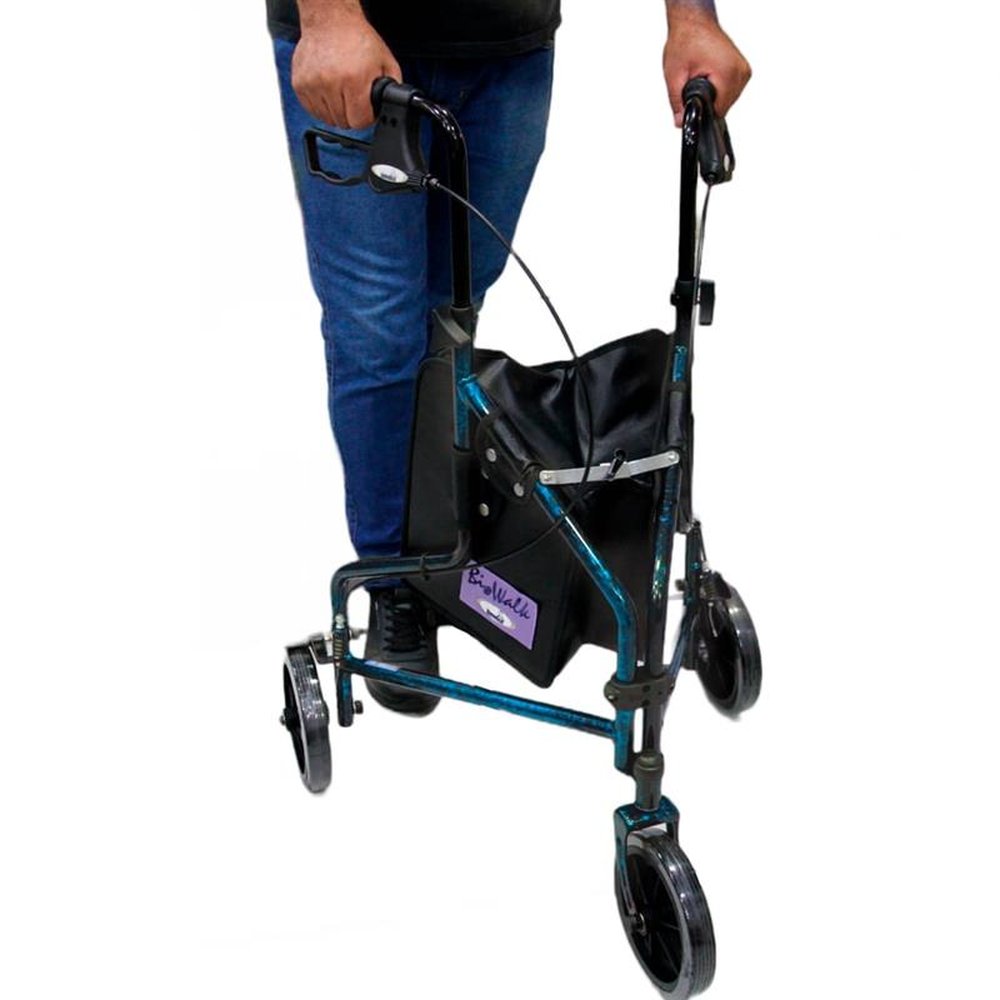 Andador Biowalk Dobrável Com 3 Rodas - Azul
