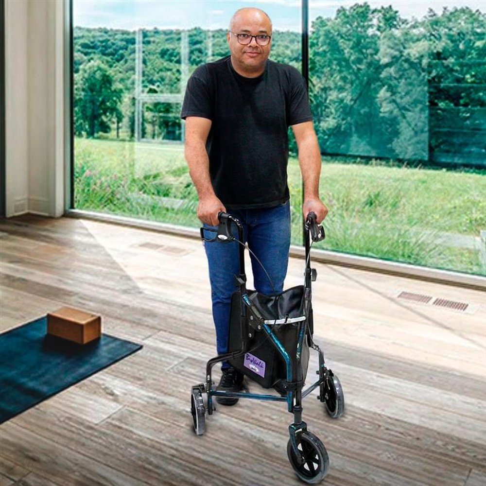 Andador Biowalk Dobrável Com 3 Rodas - Azul