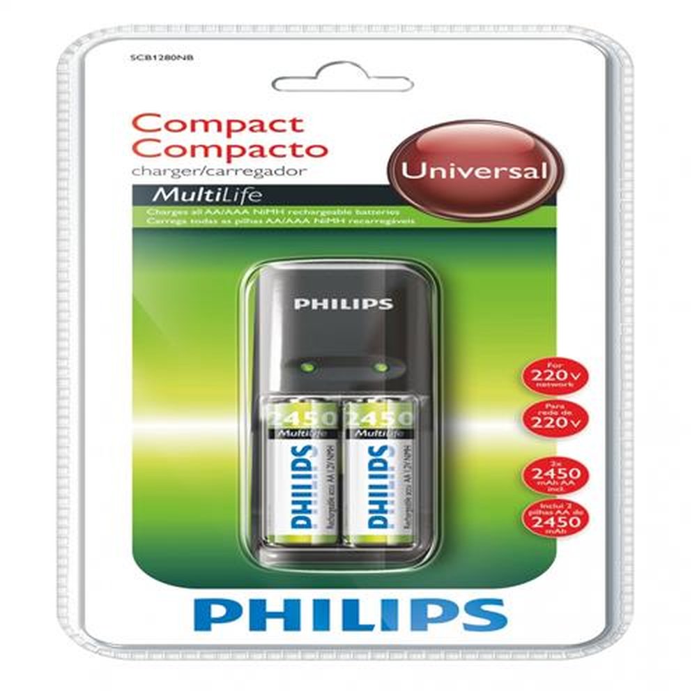 Carregador De Pilhas AA E AAA Com 2 Pilhas AA De 2450 MAh - 220 V
