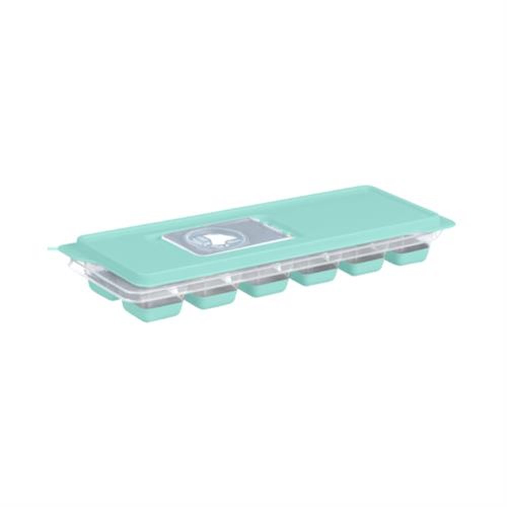 Forma de Gelo com Tampa Enche Fácil e Base em Silicone Plasvale - Verde