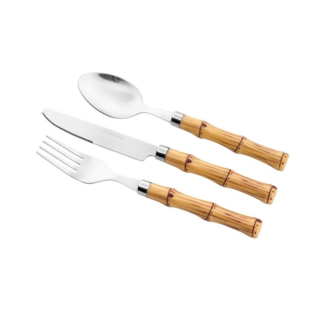 Faqueiro 24 Peças Aço Inox Com Cabo Plástico Bambu