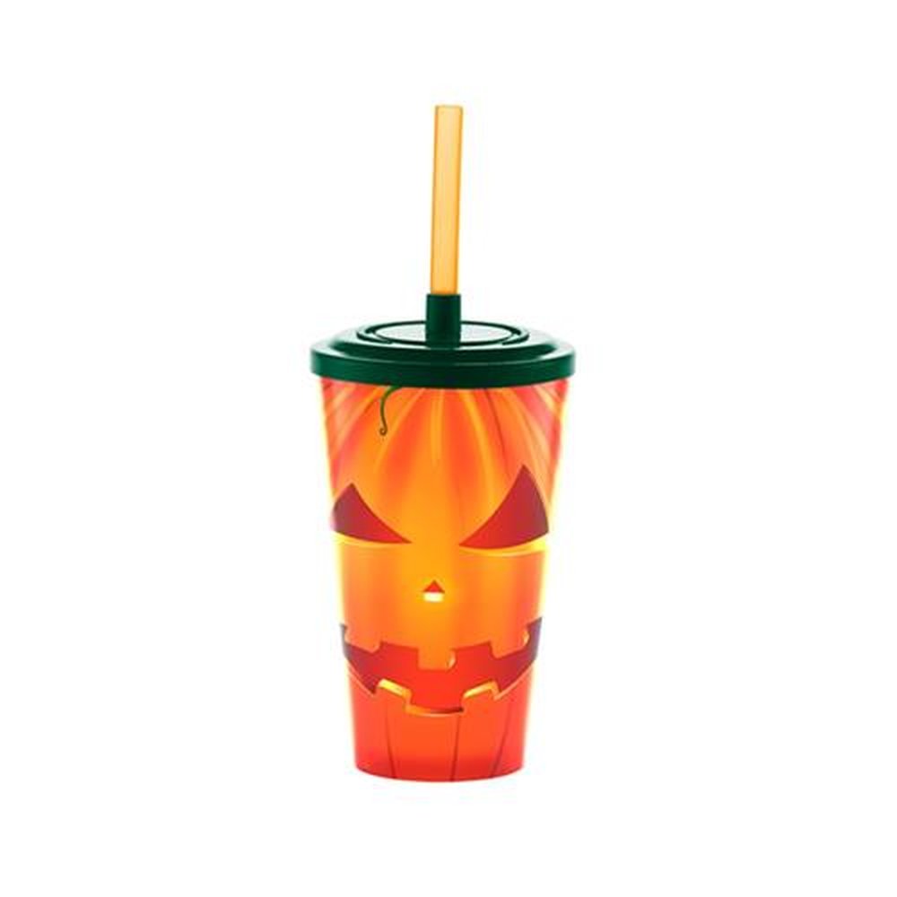 Copo de suco com tampa e canudo - Calderetta 500ml - Halloween - contém 30 unidades