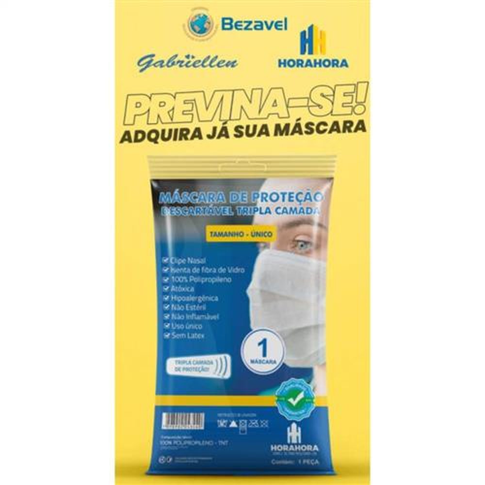 Máscara de Proteção - Tripla Camada - Descartável - Pacote Contendo 1 Unidade