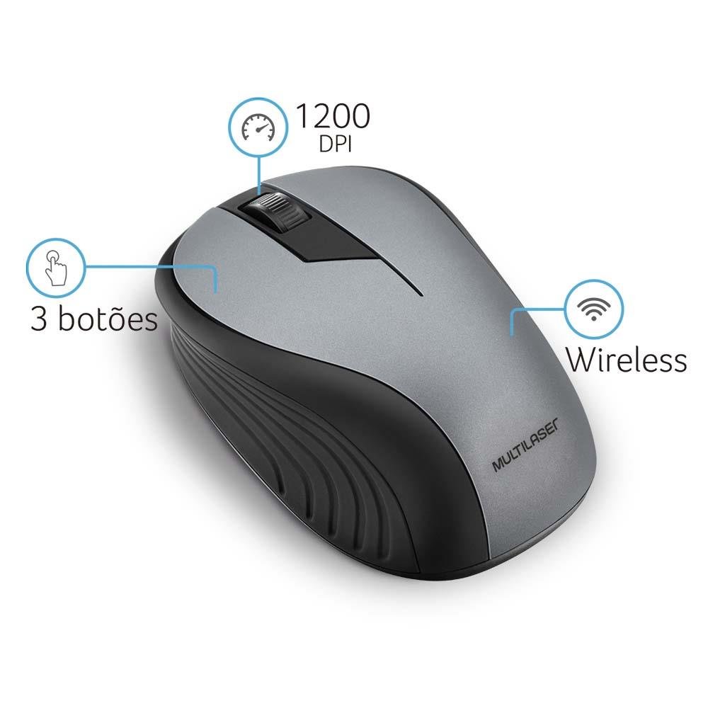 Mouse Multilaser Sem Fio 2.4Ghz Preto Grafite Usb - MO213