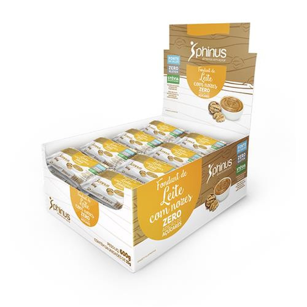 Fondant de Leite com Nozes 600g Zero Adição de Açucares - PHINUS ( Caixa Display com 24 unidades de 25g)