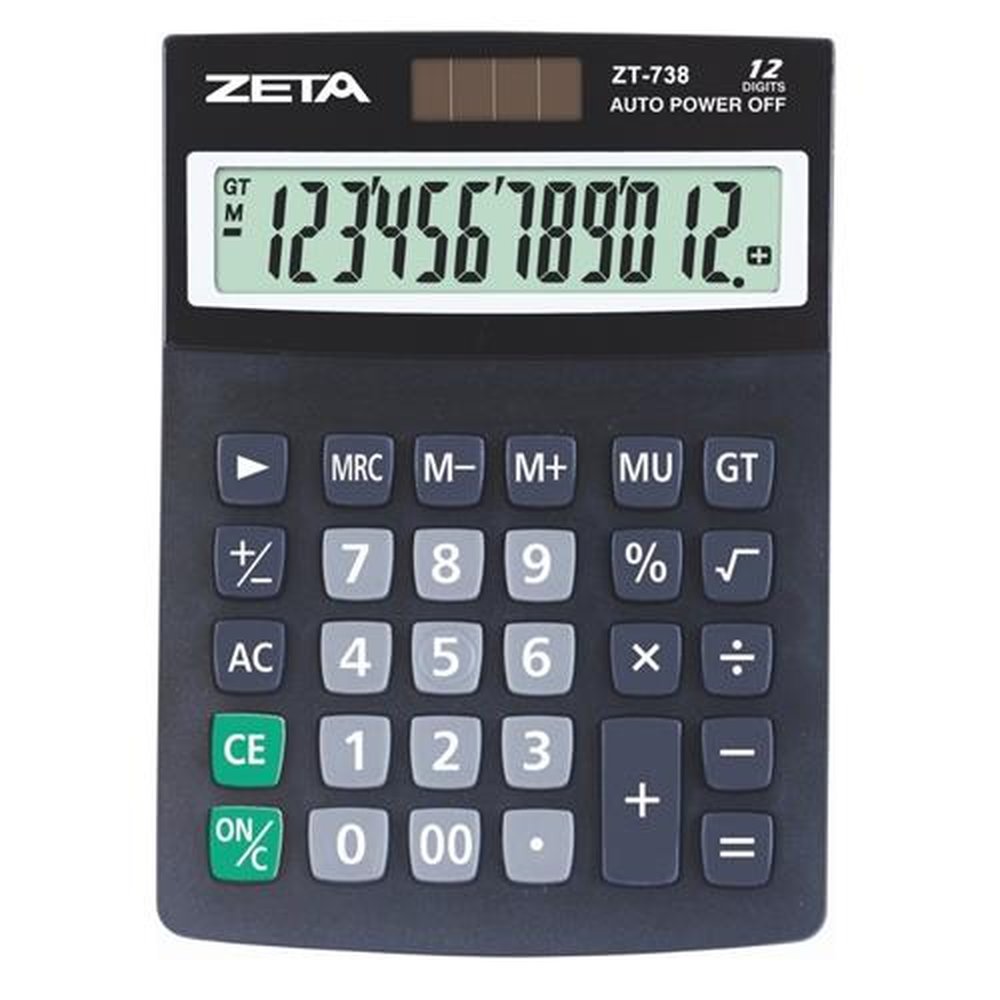 Calculadora de Mesa 12 Dígitos, Visor grande, Solar / Bateria, Tamanho Grande para facilitar o uso - ZETA