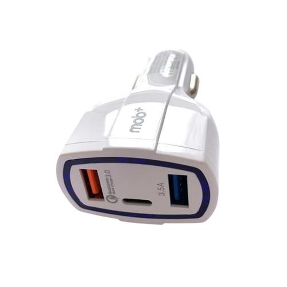 Carregador Veicular com 3 X USB, 1 X USB QUALCOOM 3.0, Rápido, 1 X USB 2.0, com 3, 5A, 1 X USB Tipo-C, Indicador com LED - MOB+