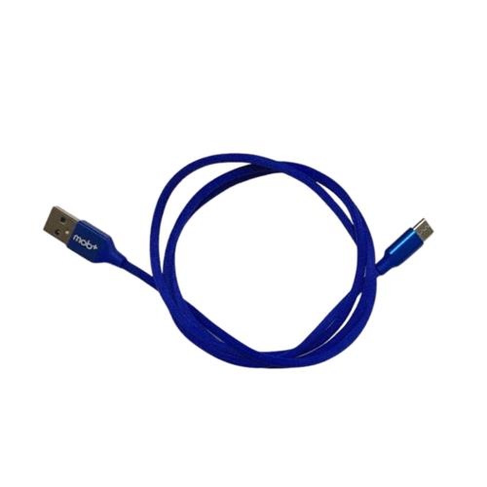 Cabo de nylon trançado, USB com Tipo C de 2 metros, cor azul - MOB+