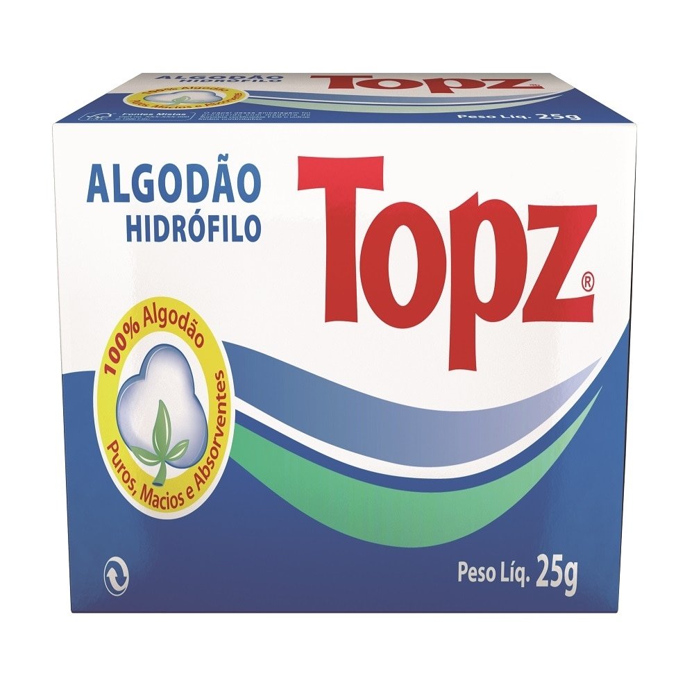 Algodão Hidrófilo Topz Rolo 25g - Embalagem com 10 Unidades