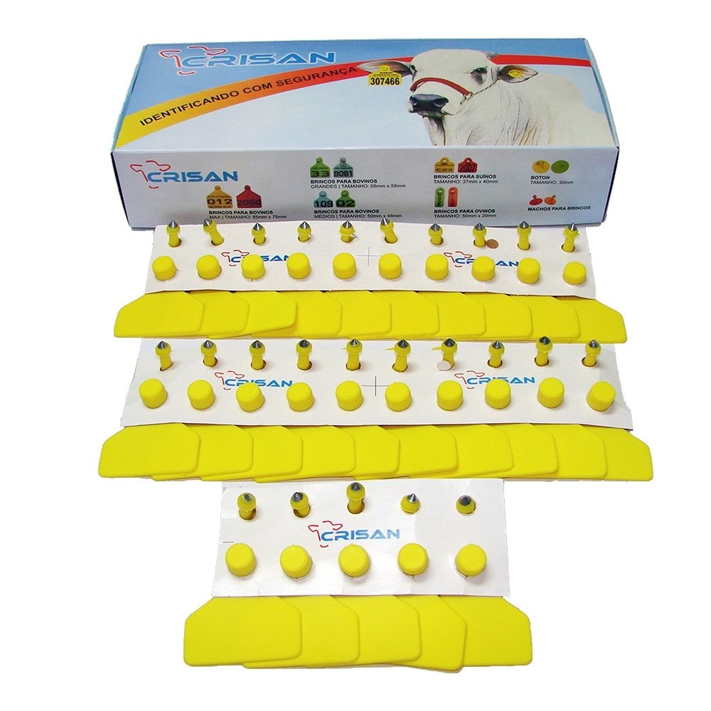 Brinco Bovino Grande Crisan Amarelo Liso - Embalagem com 25 Unidades